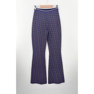 B41 Diane Von Furstenberg Ashdon Knit Flare Pants Small Purple Geometric Chain